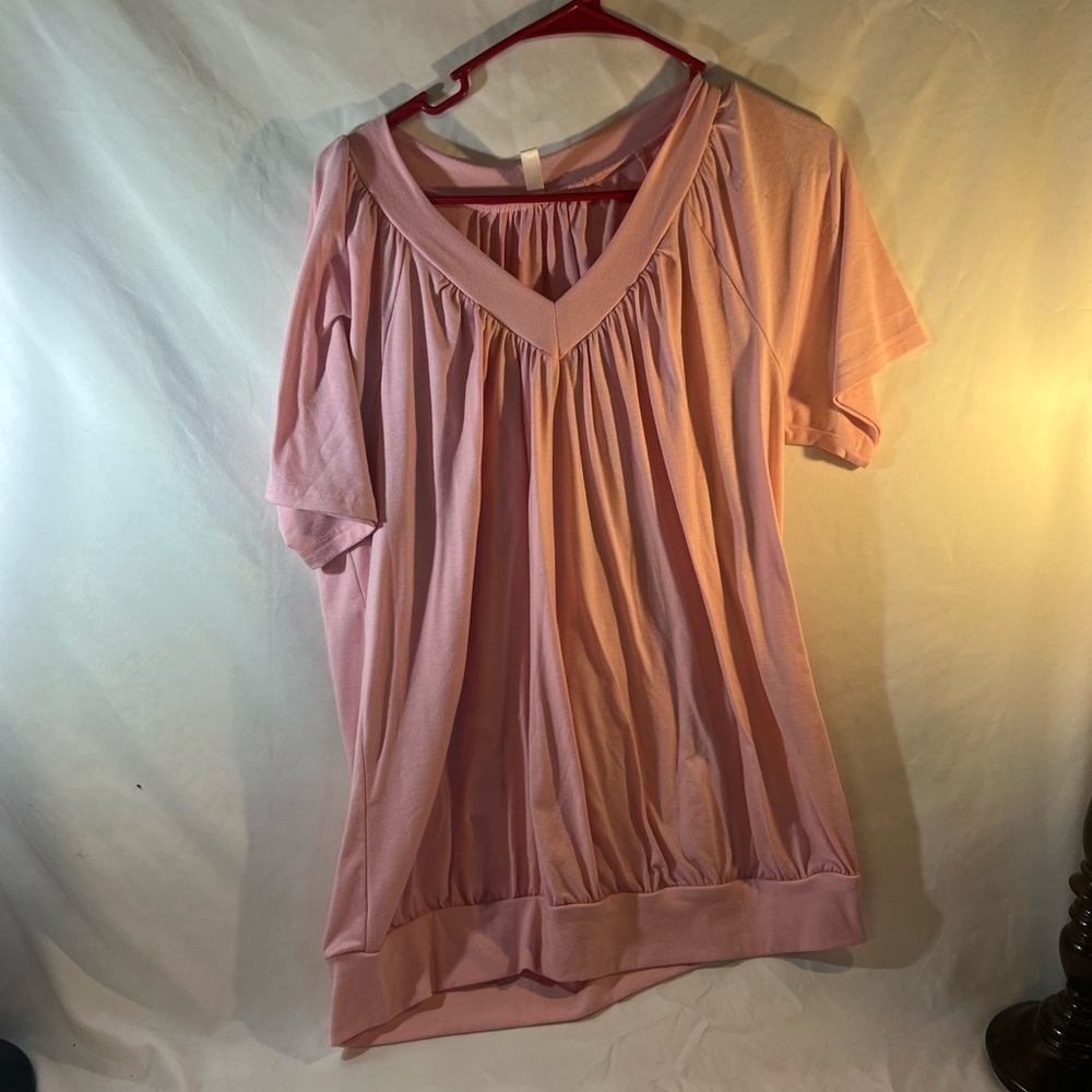 Pink V-Neck Short Sleeve Top